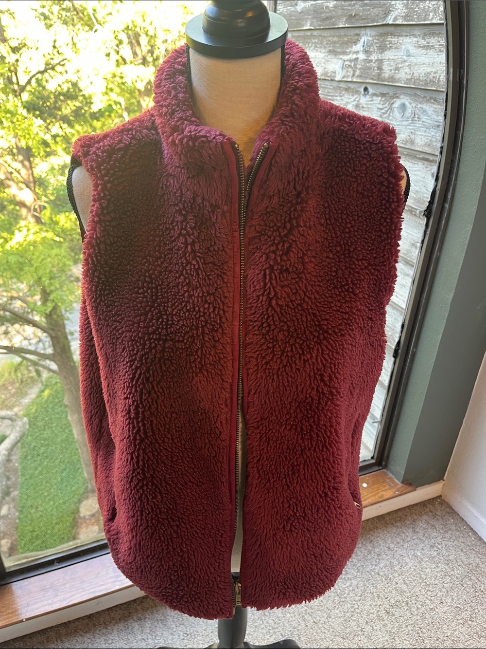 J. Crew Plush Zip-Up Vest in Deep Burgundy